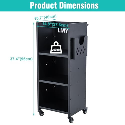 LMYYGOO Library Carts with Wheels, 200LBS Single Sided L-Shaped Shelves with 2 Inch Lockable Wheels for Home Shelves Office and School, Book Carts (Black)