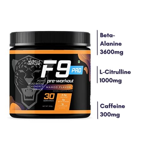 Image of Muscle Asylum F9 Pro Pre-Workout - 30 Servings, 300 Gm (Mango), Powder