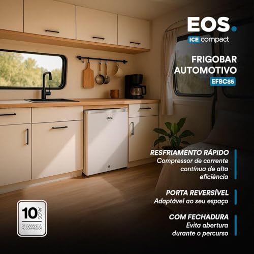 Frigobar Automotivo Eos 76 Litros Ice Compact para Veículos e Motorhomes Branco Efbc85 12/24v