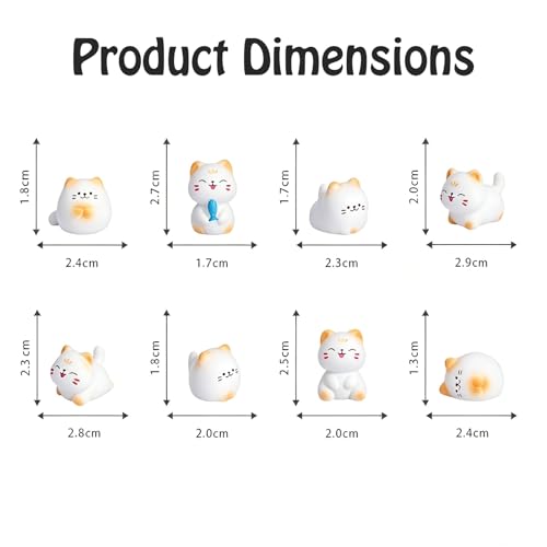 Image of Mini Resin Cats, 8-Piece Set of Small Cat Figurines for DIY Craft Projects, Fairy Garden Decoration, Cat Cake Toppers, White Resin Cat Miniature Figures with 2.5 cm Size