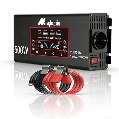 500W/1000W Wechselrichter 12v auf 230v Reiner Sinus Spannungswandler Mit EU Steckdosen Und 3 USB Und Netzkabel Und LCD 500w Kfz Inverter Für Camping-Einsatzfahrzeuge, LKW Und Wohnmobile