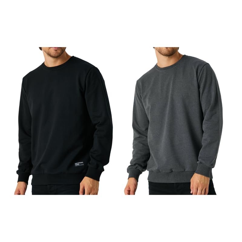 COMEOR Sweatshirt Herren Pullover Ohne Kapuze (2 Pack Schwarz/Dunkelgrau L)