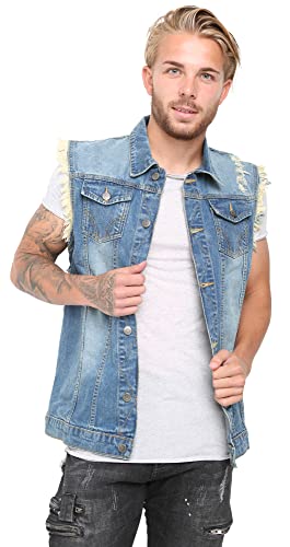 Skylinewears Men's Casual Lapel Denim Vest Jacket Vintage Slim Fit Sleeveless Ripped Jeans Vests4