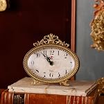 NIKKY HOME Vintage Table Clock, French Turquoise Color Rococo Style Desk Clock Battery Operated Rustic Design, Home Décor for Living Room, Bedroom, Bedside, Desk, Gift Clock - Gold - Image 5