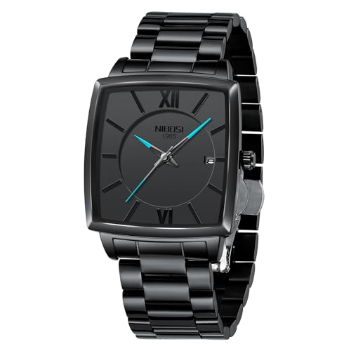 Image of NIBOSI Men's Watches Analog Military Sport Black Dial Watches for Men Business Waterproof Casual Watch Stainless Steel Wrist Watches Date