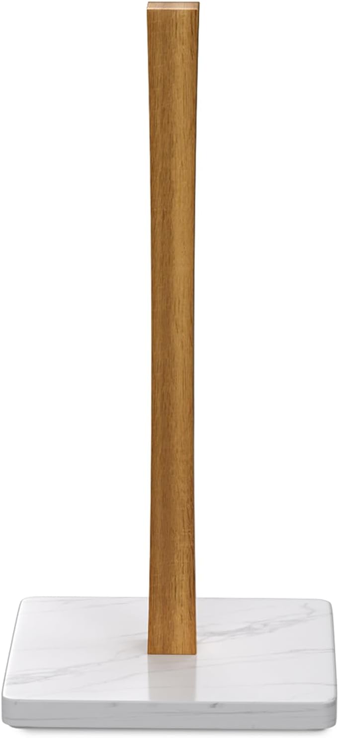 Buruis Wood Paper Towel Holder, Marble Base Modern Decorative Countertop Stan...