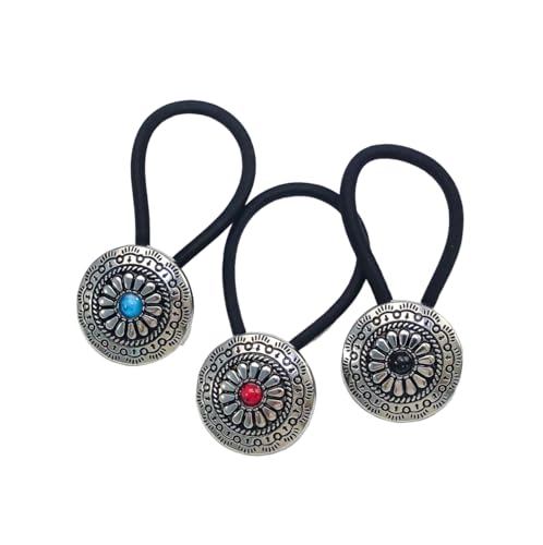 Concho Western Turquoise Squash Blossom Hairband and Tie Concho Metal Ponytail Holder Metal Hair Ties. (3 Pcs-Set) (typeC)
