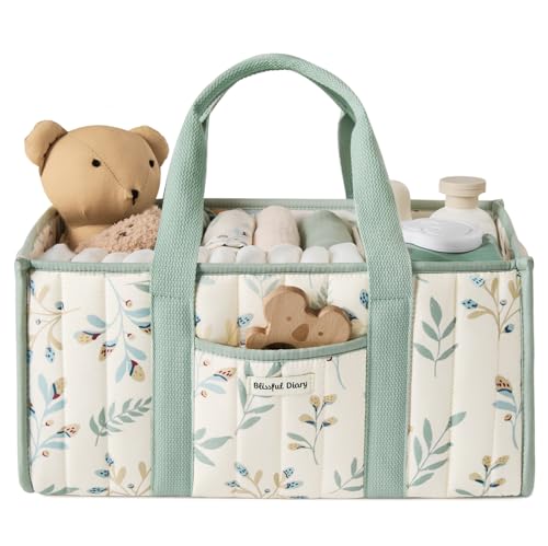 Blissful Diary Baby Diaper Caddy Organizer, Stylish Storage Basket for Newborn Essentials and Diaper Station, Gift for Baby Shower and Registry Must-Have, Sage Green