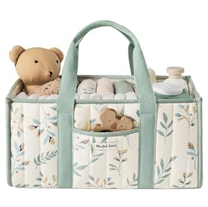 Blissful Diary Wickeltisch-Organizer, Wickelkorb für die Wickelstation, Stilvoller Wickelorganizer für Babybedarf, Unverzichtbares Geschenk zur Geburt und für die Baby-Wunschliste, Vintage Blatt
