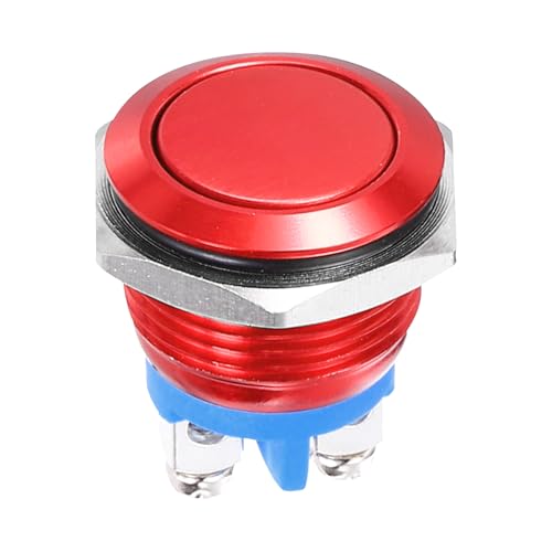 Image of DMiotech 1 Pcs 19mm / 3/4" Push Button Switch, IP66 1NO 0-250V 5A Momentary Latching Push Button Starter Light Switch Self-reset, Aluminum Alloy Flat Head Red