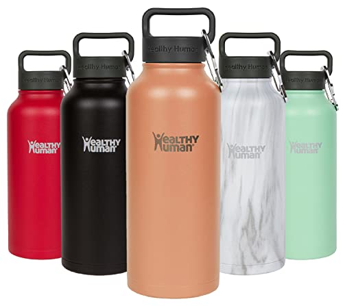 Healthy Human Stainless Steel Water Bottle | Double Walled Vacuum Insulated Water Thermos for Adults | Eco-Friendly Travel Bottles with Leak Proof Lid (Peach, 32 oz/ 946 ML)