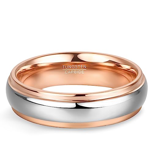 NUNCAD Wedding Band for Men Women Tungsten Carbide Ring 4mm/6mm/8mm High Polished Two-Tone Engagement Ring Step Edges Domed Comfort Fit Size 5-122