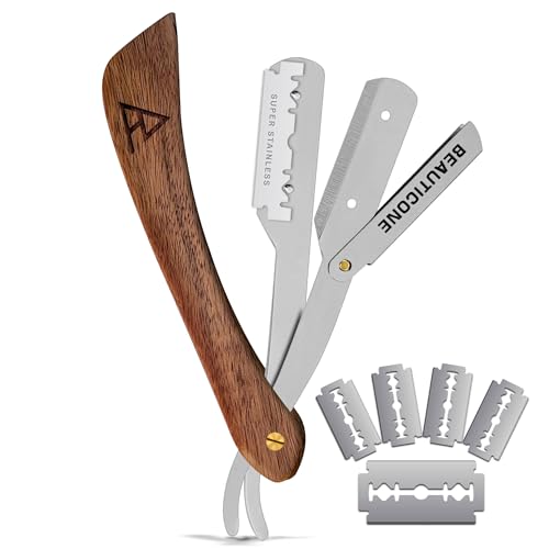 BEAUTICONE Straight Razor for Men – Professional Barber Straight Edge Razor with Swing Lock, Real Wood Handle Shavette, Replaceable Blades, Cut Throat Razor for Close Shaving – Navajas Para Barbero