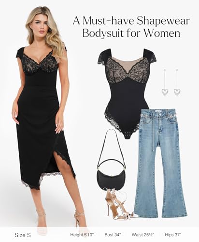 Popilush Lace Tops Body Suits for Womens Tummy Control Shapewear Bodysuit V Neck Party Date Night Outfit Body Shaper4