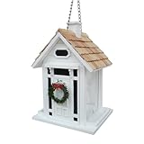 Home Bazaar Christmas Cottage Birdfeeder, White