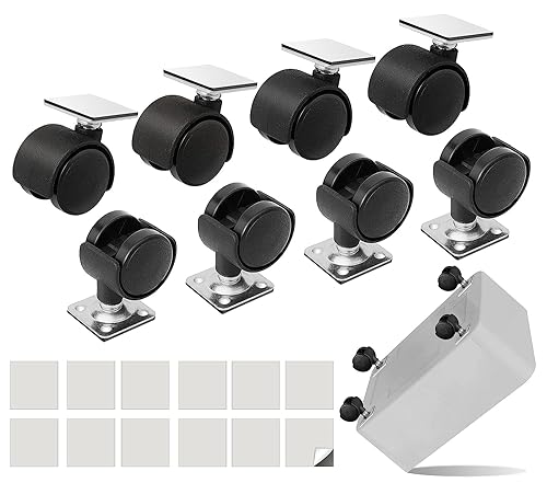 Cofufu 8 PCS 1 Free Punching Pastable Plate Caster with Stickers and Screws Self Adhesive Swivel 360 Rotation Universal Wheel for Small Appliances Furniture Trash Can Storage Box