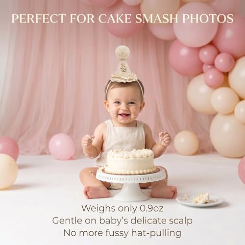 Packyouth Lace 1/2 Birthday Hat for Baby Girls – Beige Princess Crown for Average to Large 6 Month Heads | Cake Smash Photo Prop | Adjustable Keepsake Hat(COLOR-4, 1/2) — view 2