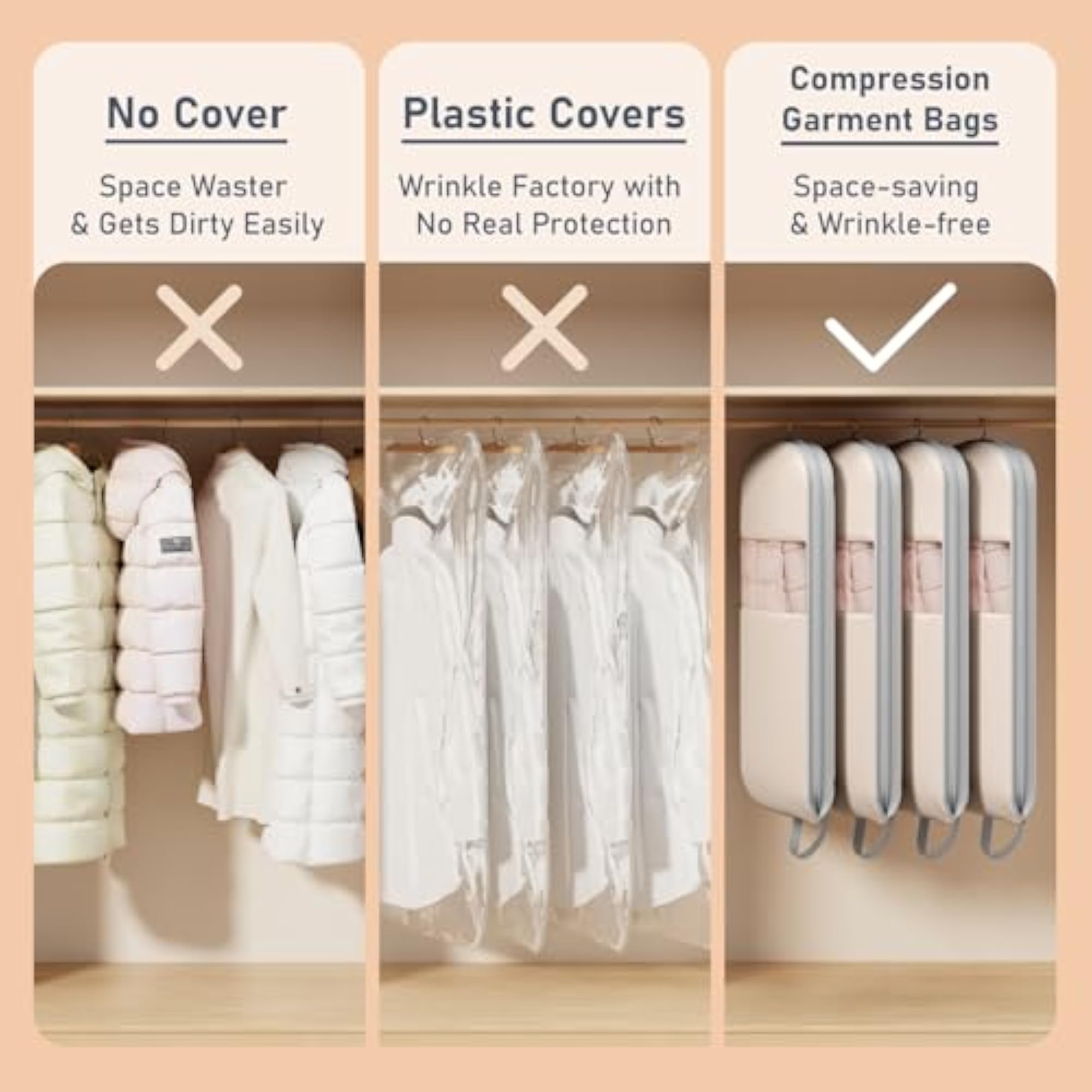 4 Pack 43" Space Saving Garment Bags for Hanging Clothes