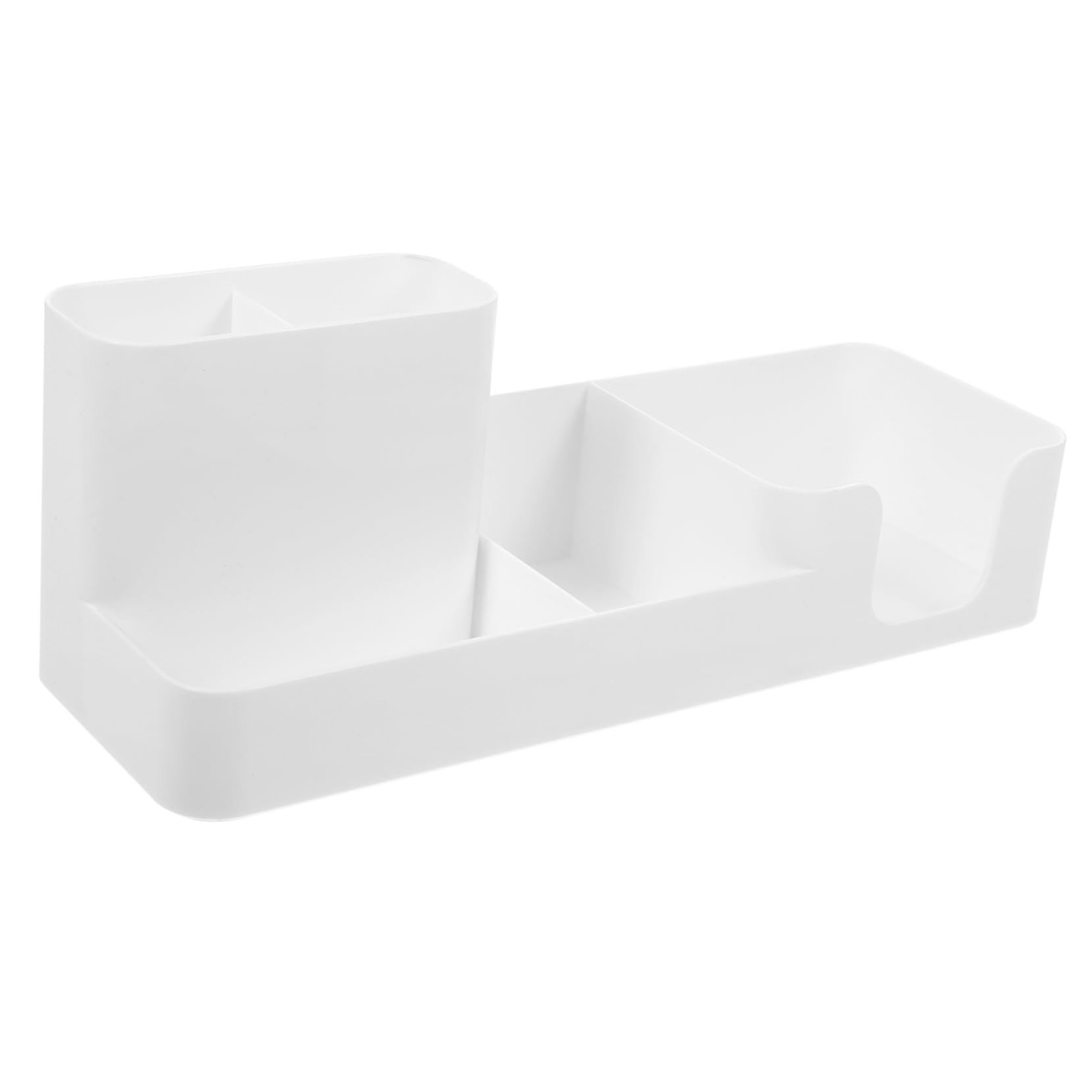 DIYEAH Desktop Pen Organizer and Memo Note Storage Box with Compartments, White Plastic Pencil Holder for Office Desk Supplies, Multifunctional Stationery Storage Container for Work