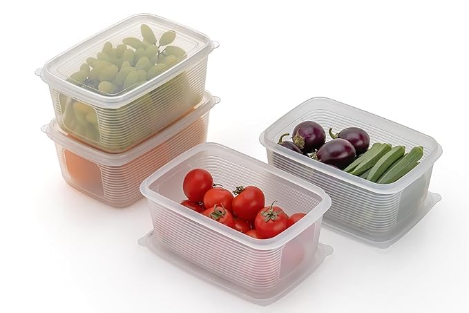 Image of TASMAX Fridge Storage Boxes, Plastic Fridge Containers, Fridge Accessories Items, (RECTANGLE FRIDGE CON(1800ML) 4PCS)