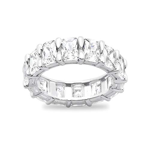 Blue Apple Co. Full Eternity 6mm Emerald Cut Cubic Zirconia Stacking Stackable Vintage Style Statement Wedding Bands For Women 925 Sterling Silver Gifts For Her