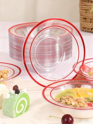 BESTSTAR Red Rim Plastic Bowls