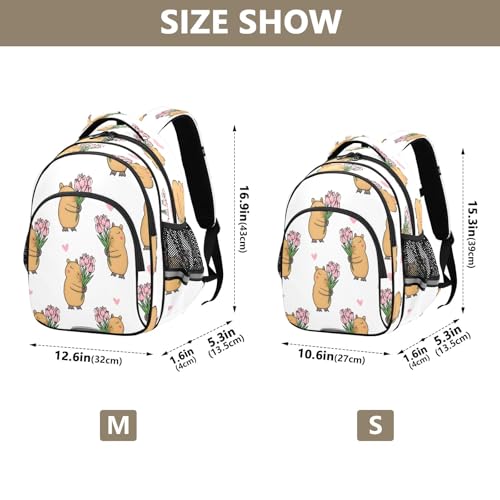 Capybara Tulip Pattern Backpack For Girls Kindergarten Elementary Bookbag Lightweight Childrens School Bag,Medium4