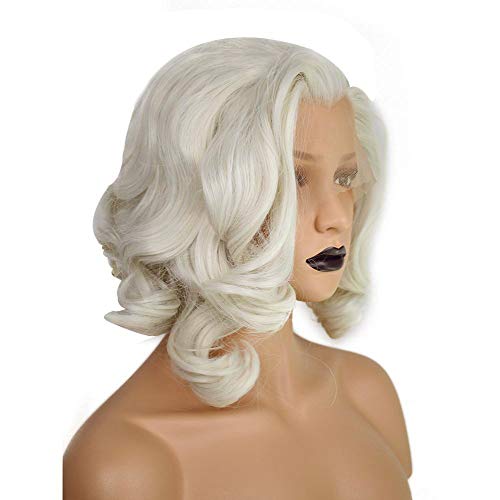Anogol Hair Cap+ Light Platinum Blonde Lace Front Wig Synthetic Hair Short Curly Bob Wigs Glueless Natural Hairline For Women #TOP3