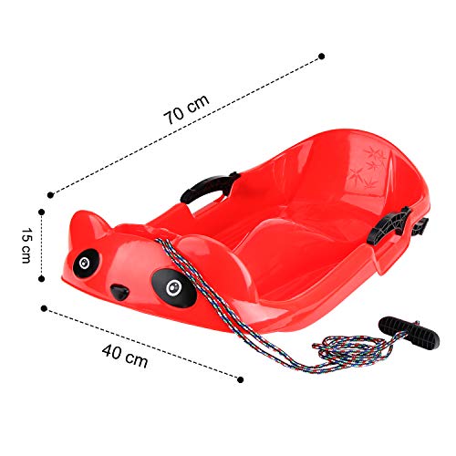ISUDA Bob Schlitten Kinder Lenkschlitten Lenkbob - Kinderschlitten Schneebob Skibob Rodel für Kinder, Kunststoffrodel Kinder mit 2 Griffe, Bremshebel, Langem Kordelzug - Sicherer und Stabilitäter - 7