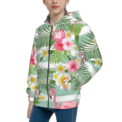 Tropical Flamingo Kid Hoodies Boys Zip Up Sweatshirts Girls Pullover with Pocket