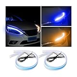 Ziciner Car LED Headlight Strips, 2 Pcs Flexible Dual Color Turn Signal Lamp Strip, Waterproof LED Daytime Running Light Strip, Universal Auto Accessories for Cars, Truck, SUV, ect