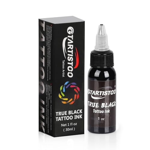 Black Tattoo Ink 30ml(1OZ) GTARTISTOO Professional Tattoo Ink Pigment for Tattoo Artists, Smooth Flow, Consistent Color Application, Vegan-Friendly (True Black)