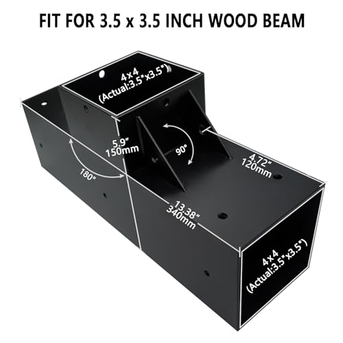 DEVALLEY 3-Way T-Shape Pergola Bracket Kit,Woodwork Brackets with Screws for 4x4(Actual:3.5\"x3.5\") Wood Beams for Patio Pergola,Log Cabin Gazebo W/Hardware(1Pack)