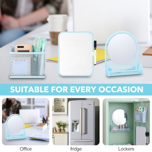 CroBlissful Set of 3 Magnetic Locker Accessories Include Mirror with Bottom Tray Magnetic Whiteboard with 2 Markers And Mesh Storage Basket for Students School Office Locker Organizer(Light Blue) - Image 7