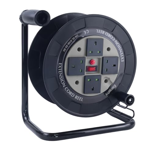 EnergyPro DL616B-BS Empty Cable Reel 4X 10A UK Sockets Thermal & Overload Protection Foldable Handle 2300W BS EN 61242 Certified