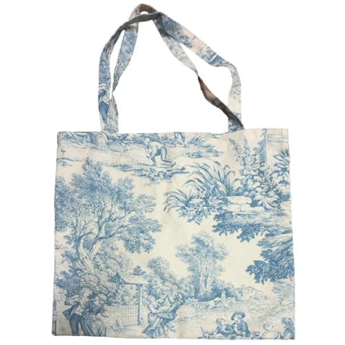 RICAMI FIORENTINI BALDI Sac de shopping, sac de courses en coton, robuste 100% coton, 40x40 cm, anses 60 cm. Tote bag fabriqué en Italie (Toile de Jouy celeste)