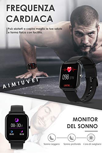 AIMIUVEI Smartwatch, Orologio Fitness Tracker Uomo Donna Activity Tracker Impermeabile Bluetooth Smart Watch Contapassi Cardiofrequenzimetro da Polso Pressione Sanguigna Smartband iOS Android