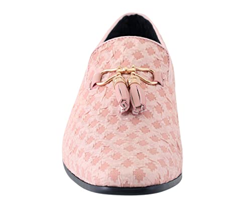 Amali Lance - Quilted Men's Slip-On Smoker With Tassel - Smoking Slip On Dress Shoes Men's Formal Loafers Men's Smoking Tuxedo Dress Shoe - Pink, Size 10.5 #TOP3