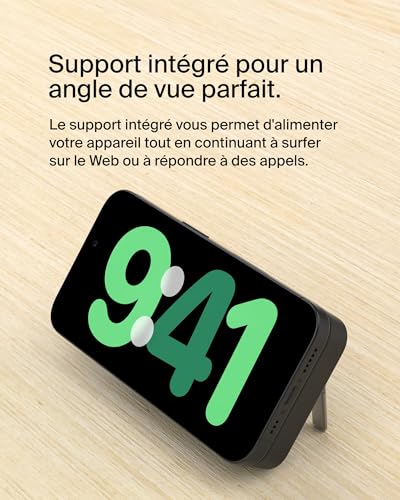 Belkin BoostCharge Pro Batterie Externe sans Fil 8 000 mAh avec Qi2 (Chargeur Portable Compatible MagSafe, Support intégré, pour iPhone 16, 16 Plus, 16 Pro, 16 Pro Max, iPhone 15, etc., Noire)