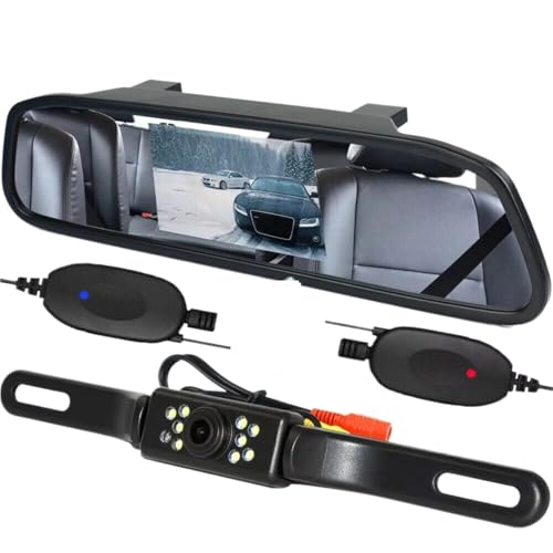 Caméras Recul Voiture Caméra Recul Sans Fil Voiture Système Vision Nocturne Rétroviseur 4,3 Pouces