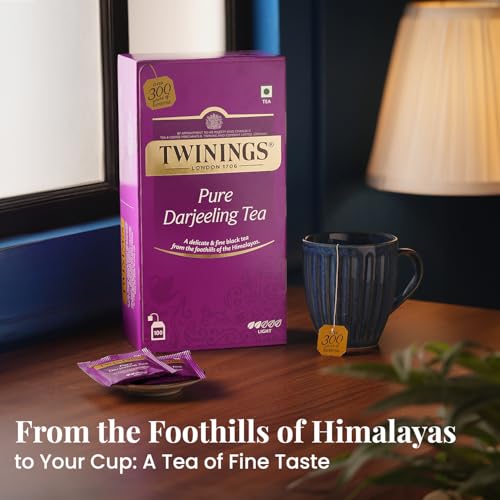 Image of Twinings Darjeeling Tea, 100 Teabags|Pack of 1| Premium Black Tea| Light Strength| From Darjeeling's Finest Estates| Light & Delicate Flavour| Handpicked Leaves| Enjoy a Hot Cup of Tea