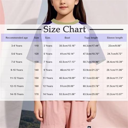 Girls Raglan Short Sleeve Summer T-Shirts Cute Color Block Blouse Tops Loose Crew Neck Casual Tees for Boys 3-15 Years3