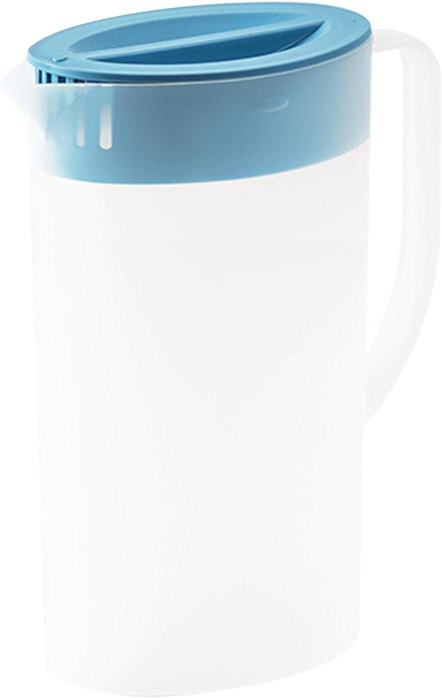 Juice Pitcher with Lid, Aqua Fridge Door Water Jugg with Handle, Drinks Container for Juice, Milk, Beverages Food Grade Kettle with Large Mouth BPA Free Pitcher with Flipp Top