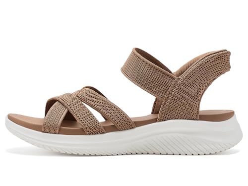 Skechers Skechers Women's ULTRA FLEX 3.0 SANDAL - FOREVER BETTER Hands Free Slip-ins, Knit cross strap sandal, Mocha, 12M