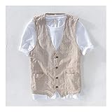 Material: Baumwolle QWERBAM Leinenanzug Weste Schlank-Material 55% Leinen + 45% Baumwolle Weste Männer Striped dünne Weste Weste asiatische Größe M-3XL Banquet (Color : Khaki, Size : 3XL-Large)