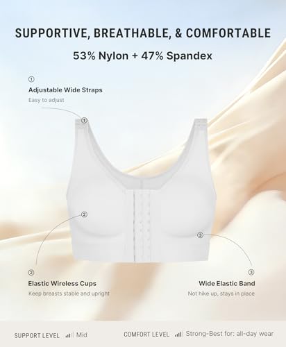 Image of FeelinGirl Mastectomy Bras for Women Compression Post Op Surgery Bra Front Closure Surgical Recovery Everyday Bra