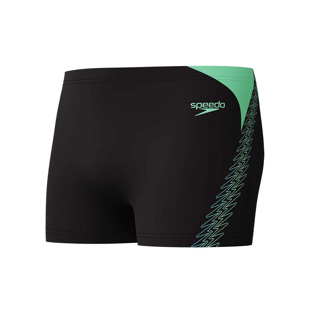 Speedo Men's Hyperboom Splice Aquashort Swimming Trunks| Quick Drying | Training | Fitness | Chlorine Resistant Swimwear, Black/Alfalfa Green, 40