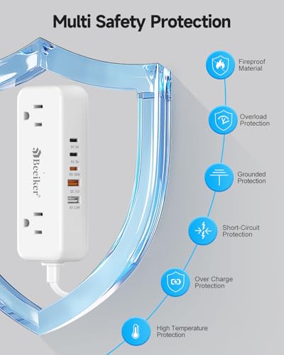 Beeiker 30W 3 USB C Multitoma de Viaje con 4 Tomas AC y Cable de Extensión de 1.52 m miniatura 7