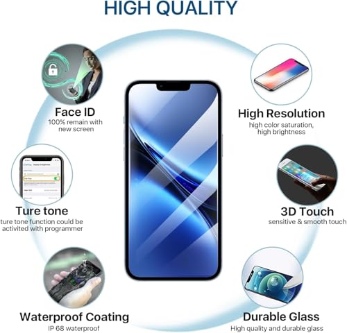 iPhone 13 Pro Max Screen Replacement Kit 6.7\'\' LCD Display 3D Touch Screen Digitizer Full Assembly Repair Kits Waterproof Frame Sticker+Screen Protector for A2641 A2643 A2644 A2645 A2484