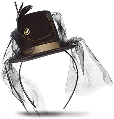 Attitude Studio Steampunk Mini Top Hat Costume Veil Headpiece - Black Headband